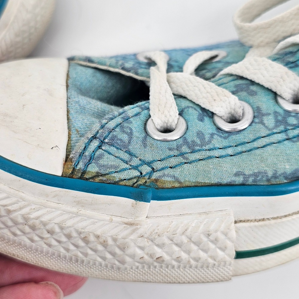 Converse Chuck Taylor All Star Womens 7 Teal Blue Script Print Low Top Sneakers - Picture 11 of 14